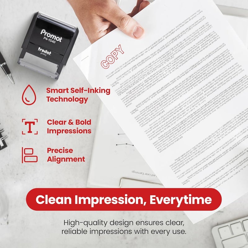 Promot Copy Self Inking Rubber Stamp - Refillable Copy Stamper - Business, Bookkeeping, Ordering, Accounting, Work, Office Stamps - Red Ink - Image 3